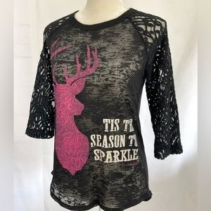 Sparkly reindeer Southern Grace Top Tis The Season To Sparkle Top, Sz Sm…